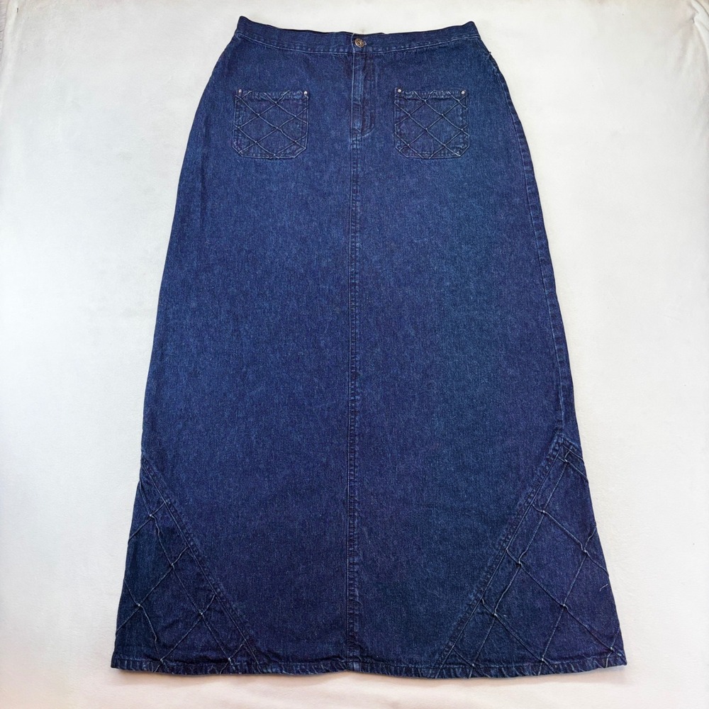 Quizz New York Denim Maxi Skirt Womens 11/12 Blue Quilted Lattice Boho Y2K 90s